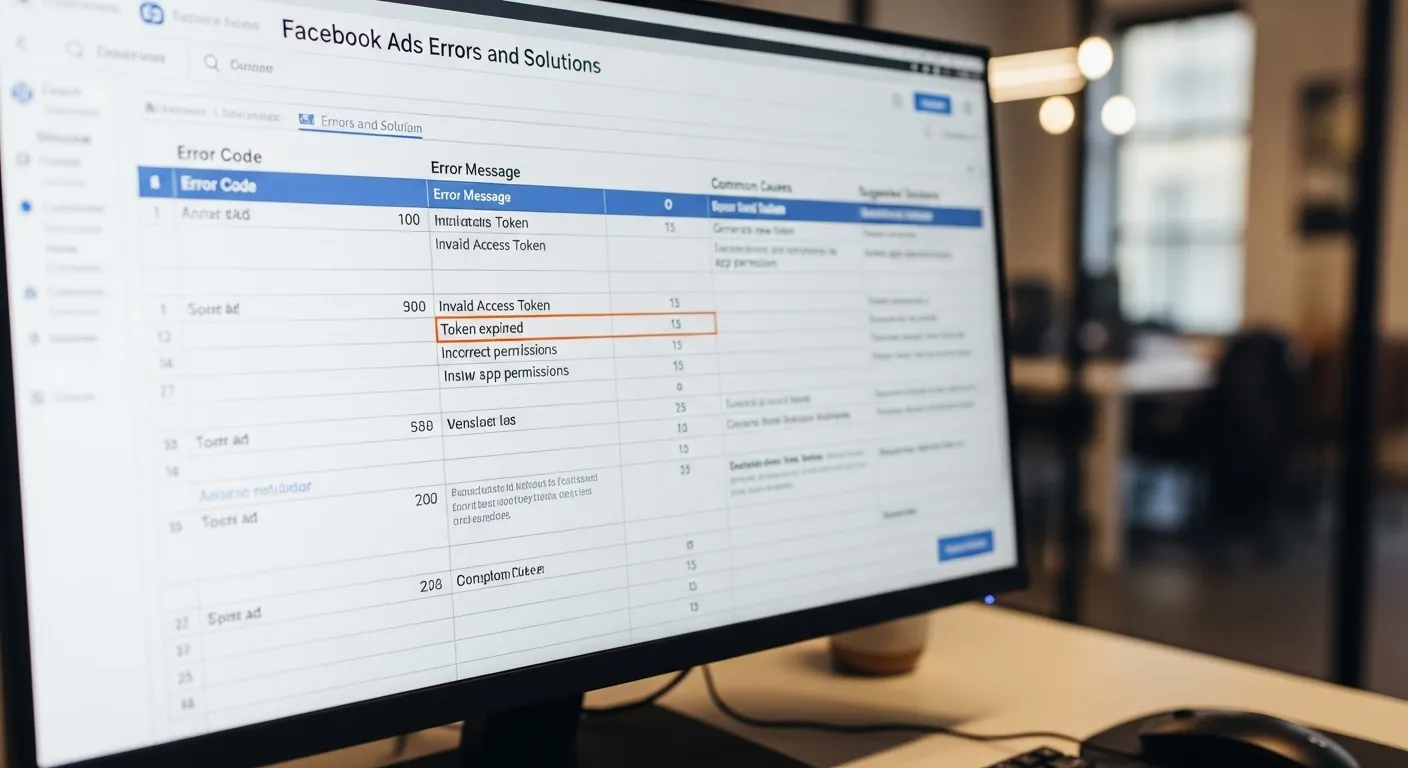 Übersichtstabelle zu Facebook Ads Fehlern und deren Lösungen